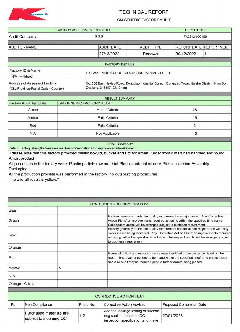 K-MART質(zhì)量驗(yàn)廠(chǎng)報(bào)告